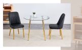 Table and chair set.36 Inch Diameter Modern Luxury Glass Dining Table and Chair Set - Gold Frame