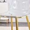 A modern minimalist style round transparent tempered glass table with gold metal legs